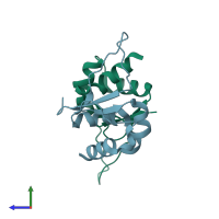 PDB entry 1fbs coloured by chain, side view.