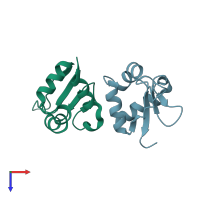 PDB entry 1fbs coloured by chain, top view.