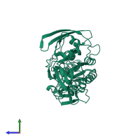 PDB entry 1fc7 coloured by chain, side view.