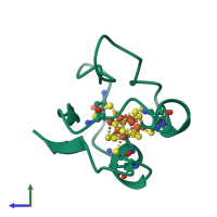 PDB entry 1fca coloured by chain, side view.