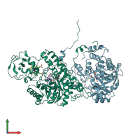 PDB entry 1fcb coloured by chain, front view.