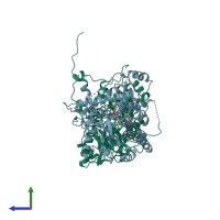 PDB entry 1fcb coloured by chain, side view.