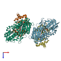 PDB entry 1fcd coloured by chain, top view.