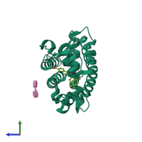 PDB entry 1fcy coloured by chain, side view.