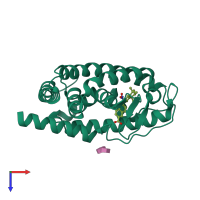 PDB entry 1fd0 coloured by chain, top view.