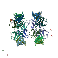 PDB entry 1fd4 coloured by chain, front view.