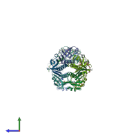 PDB entry 1fd7 coloured by chain, side view.