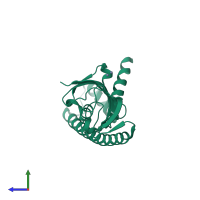 PDB entry 1fd9 coloured by chain, side view.