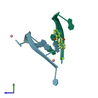 PDB entry 1fdg coloured by chain, side view.