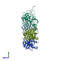 PDB entry 1fdp coloured by chain, side view.