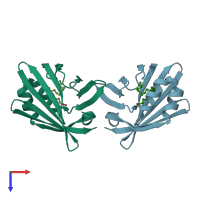 PDB entry 1fdq coloured by chain, top view.