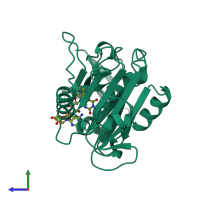 PDB entry 1fdr coloured by chain, side view.