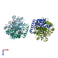 PDB entry 1fdu coloured by chain, top view.