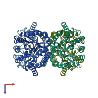 PDB entry 1fdy coloured by chain, top view.