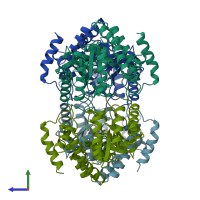 PDB entry 1fdz coloured by chain, side view.