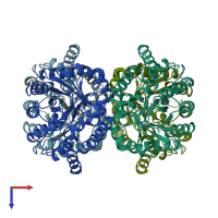 PDB entry 1fdz coloured by chain, top view.