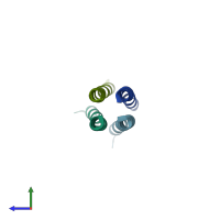 PDB entry 1fe6 coloured by chain, side view.