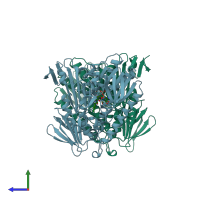 PDB entry 1feb coloured by chain, side view.