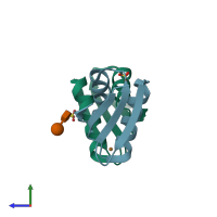PDB entry 1fee coloured by chain, side view.