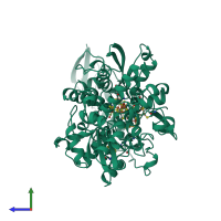 PDB entry 1feh coloured by chain, side view.