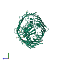 PDB entry 1fep coloured by chain, side view.