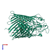 PDB entry 1fep coloured by chain, top view.