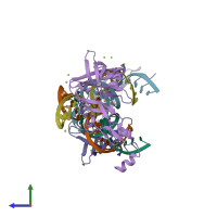 PDB entry 1feu coloured by chain, side view.