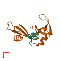 PDB entry 1fev coloured by chain, top view.
