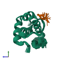 PDB entry 1ff1 coloured by chain, ensemble of 20 models, side view.