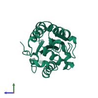 PDB entry 1ffe coloured by chain, side view.