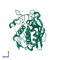 PDB entry 1ffl coloured by chain, side view.