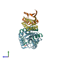 PDB entry 1ffw coloured by chain, side view.