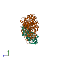 PDB entry 1ffy coloured by chain, side view.