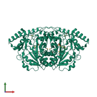 Homo dimeric assembly 1 of PDB entry 1fg7 coloured by chemically distinct molecules, front view.