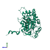 PDB entry 1fg7 coloured by chain, side view.