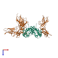 Hetero pentameric assembly 1 of PDB entry 1fg9 coloured by chemically distinct molecules, top view.