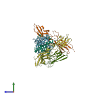 PDB entry 1fg9 coloured by chain, side view.