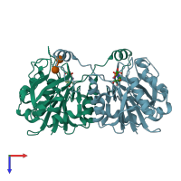 PDB entry 1fgg coloured by chain, top view.