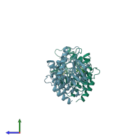 PDB entry 1fgi coloured by chain, side view.