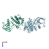 PDB entry 1fgk coloured by chain, top view.