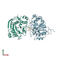 PDB entry 1fgx coloured by chain, front view.