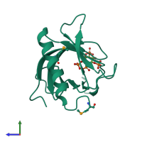 PDB entry 1fgy coloured by chain, side view.