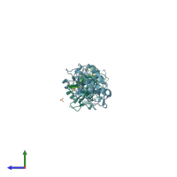 PDB entry 1fh0 coloured by chain, side view.