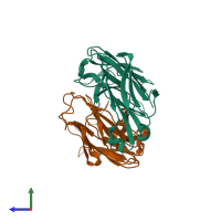 PDB entry 1fh5 coloured by chain, side view.