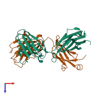 PDB entry 1fh5 coloured by chain, top view.