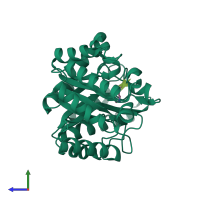 PDB entry 1fh7 coloured by chain, side view.