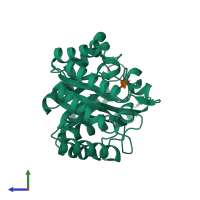 PDB entry 1fh9 coloured by chain, side view.