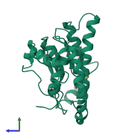 PDB entry 1fhe coloured by chain, side view.