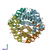 PDB entry 1fhj coloured by chain, side view.