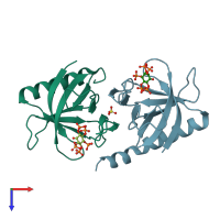 PDB entry 1fhw coloured by chain, top view.